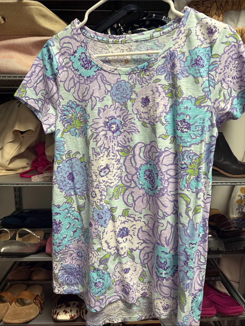 Lilly Pulitzer Lavender & Teal Floral Scoop-Neck Tee